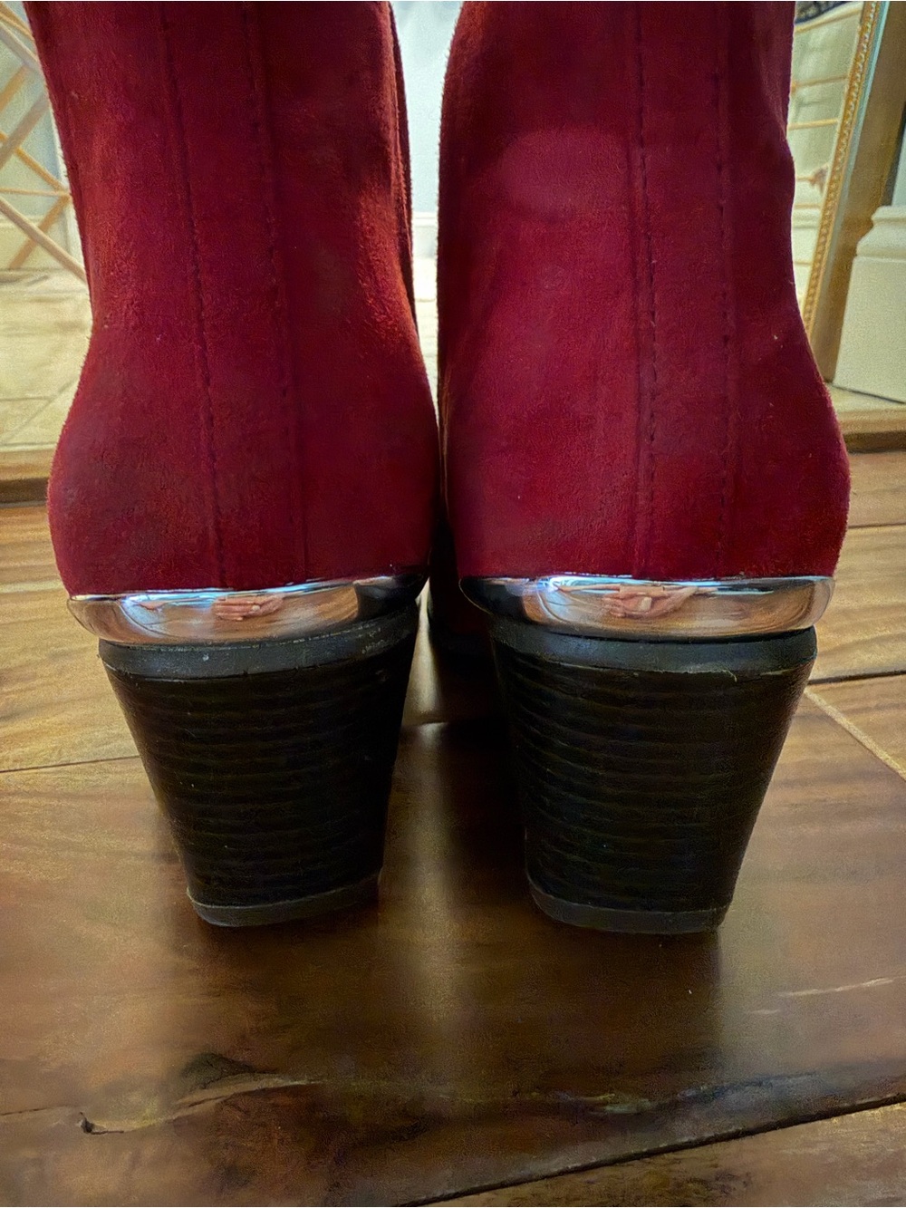 Women's Red Suede Pointed Toe Ankle Boots - Picture 3 of 4